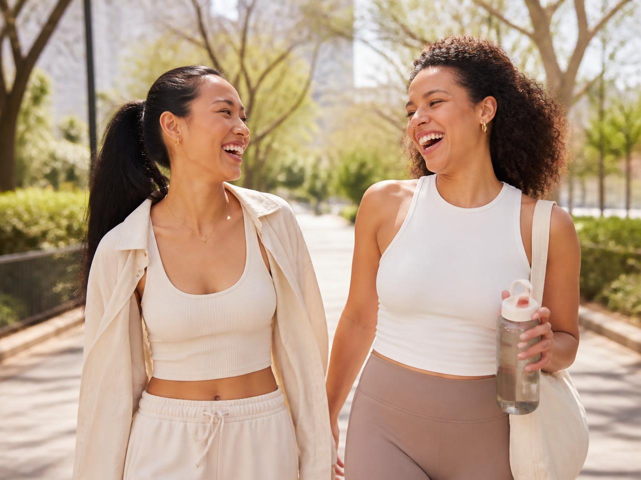 Two Nooma members walking outdoors